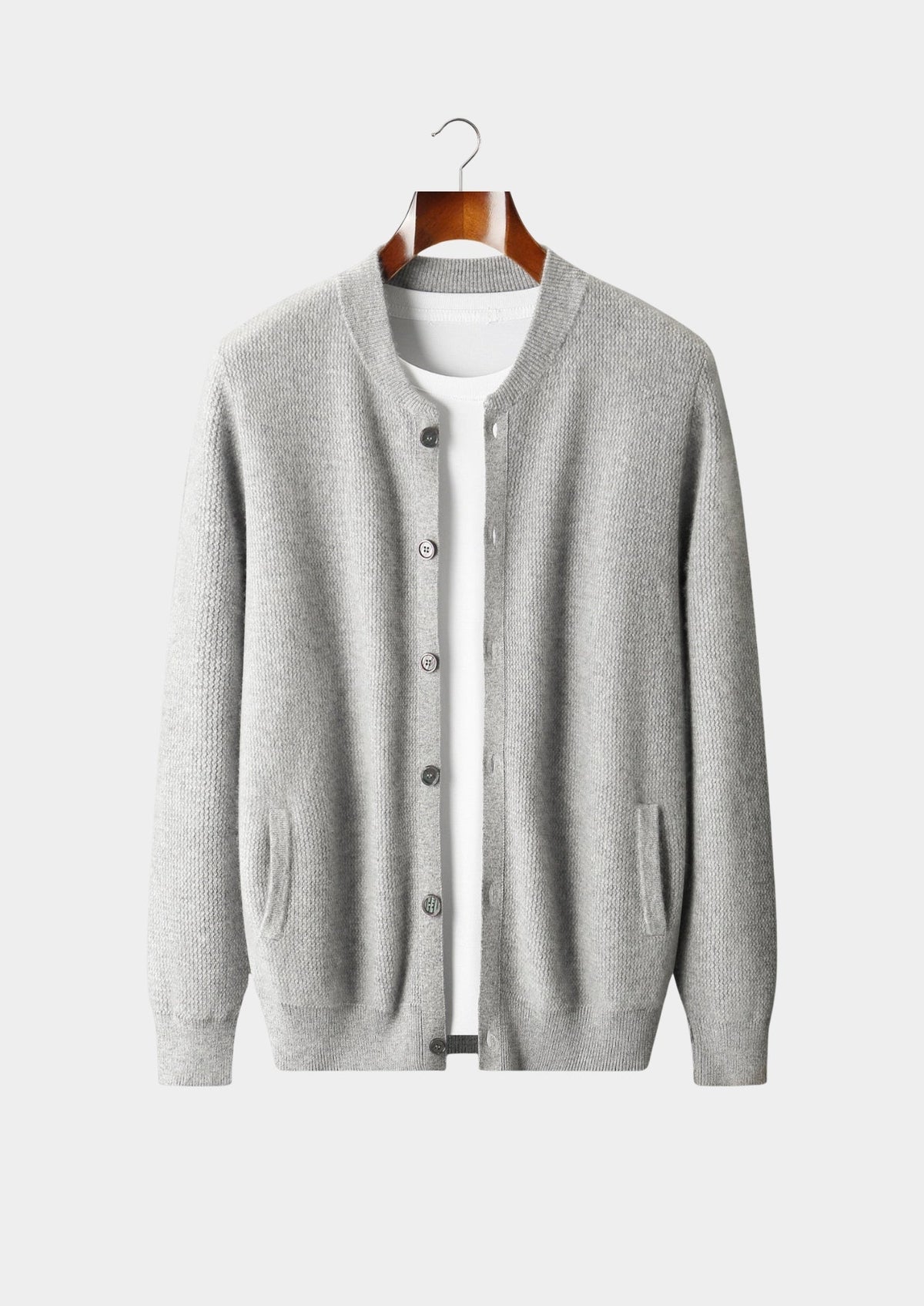 Pure Extra-Fine Merino Wool Textured Button Cardigan, view 13