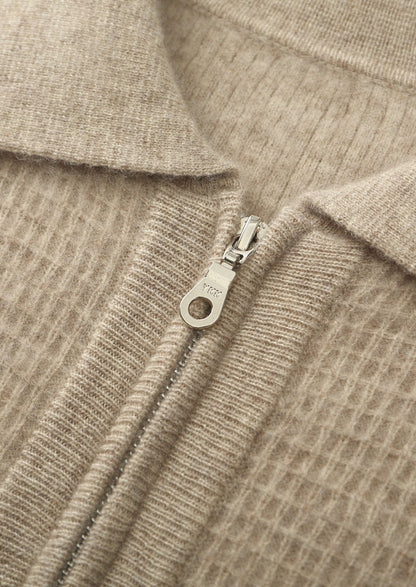 Pure Extra-Fine Merino Wool Textured Zip Polo Cardigan, view 7