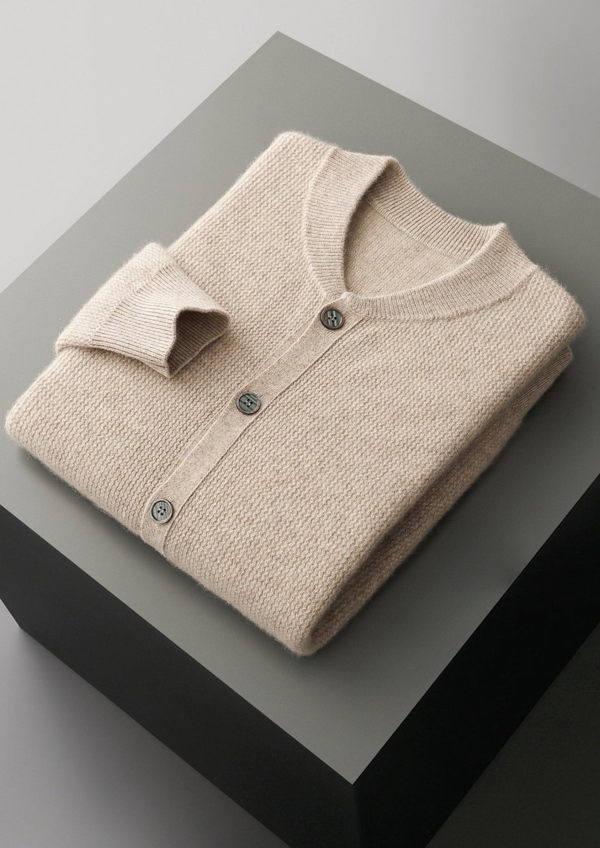 Pure Extra-Fine Merino Wool Textured Button Cardigan, view 3