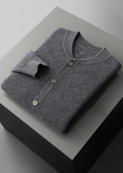 Pure Extra-Fine Merino Wool Textured Button Cardigan, view 17
