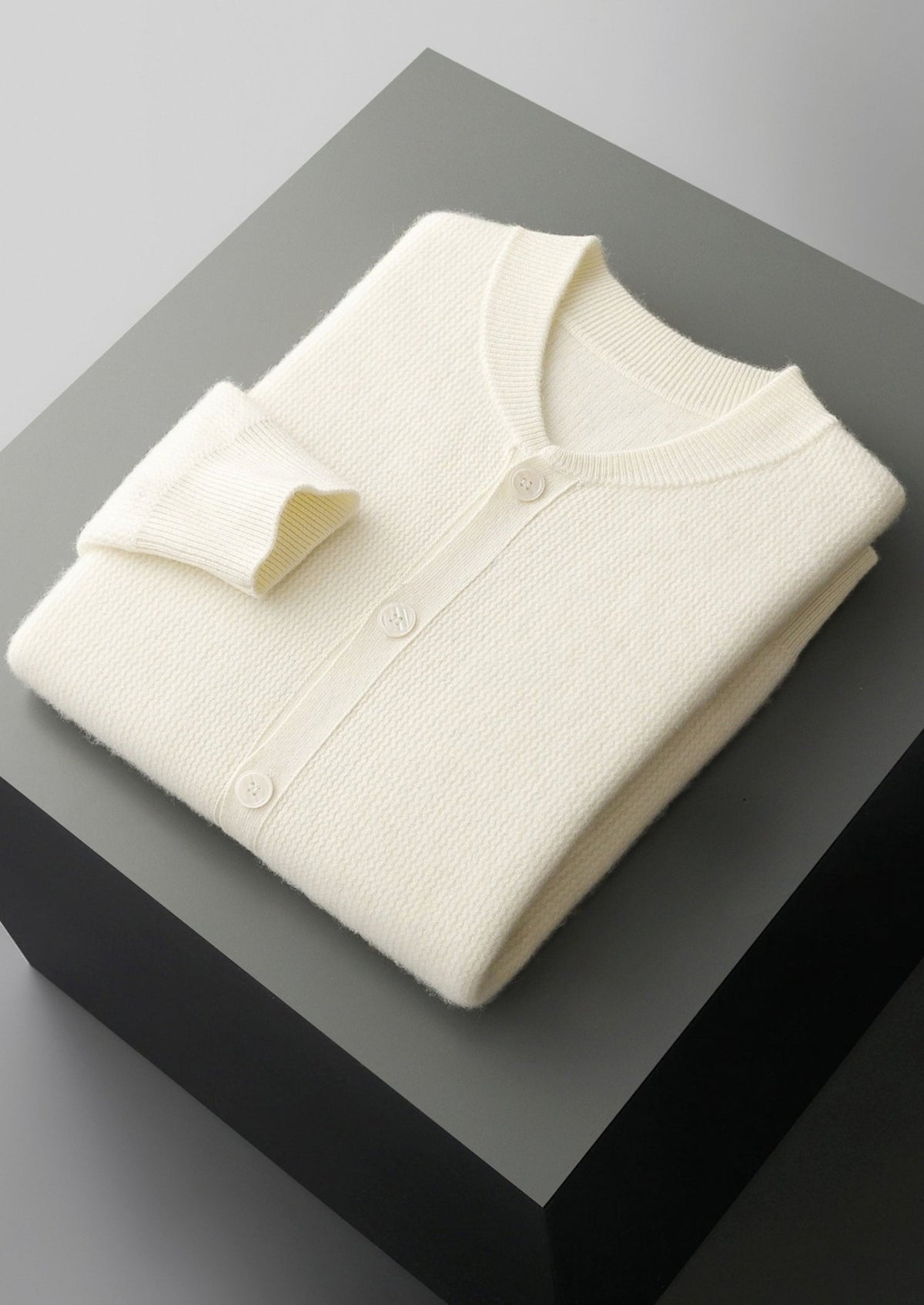 Pure Extra-Fine Merino Wool Textured Button Cardigan, view 18