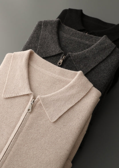Pure Extra-Fine Merino Wool Zip Polo Cardigan, view 17