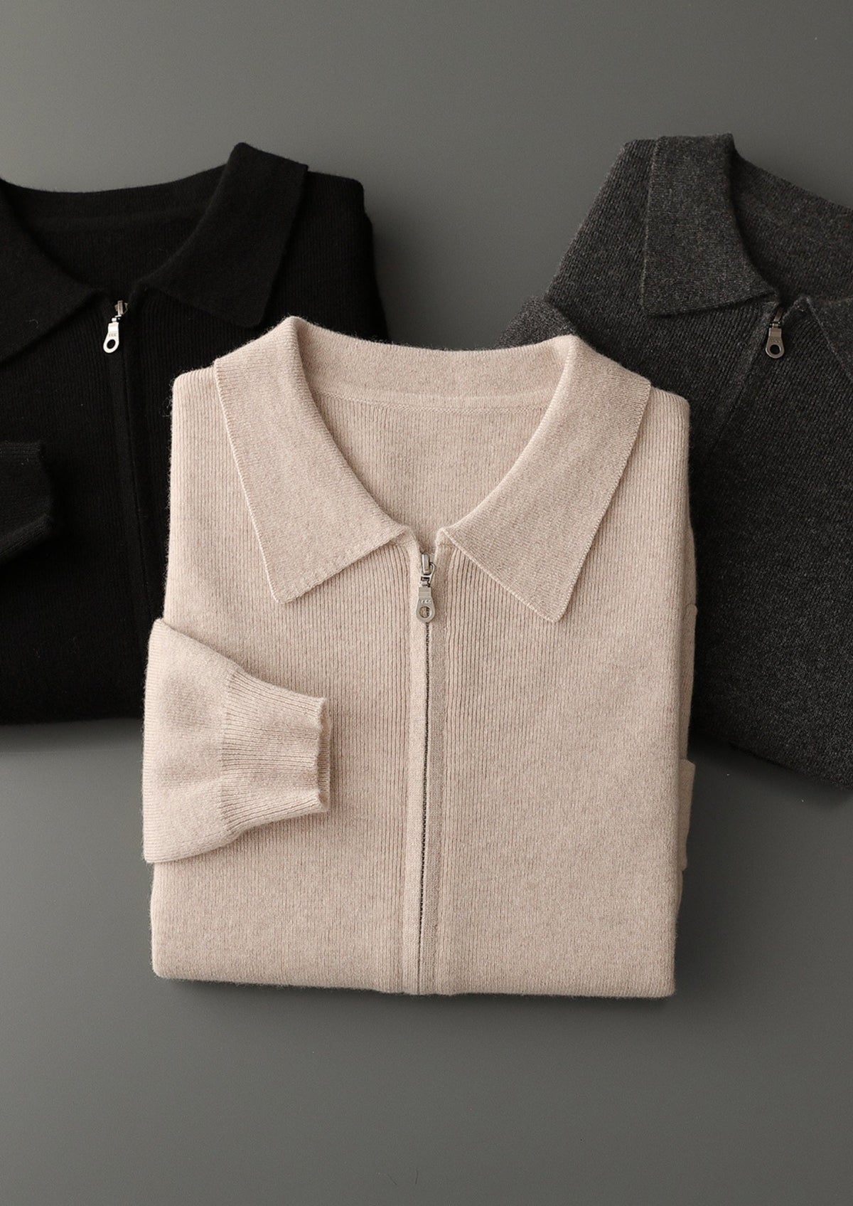 Pure Extra-Fine Merino Wool Zip Polo Cardigan, view 16