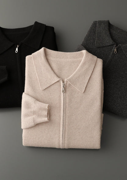 Pure Extra-Fine Merino Wool Zip Polo Cardigan, view 16