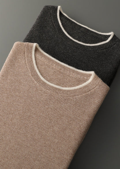 Pure Extra-Fine Merino Wool Contrast Crewneck, view 15
