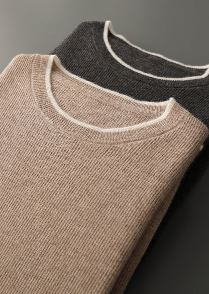 Pure Extra-Fine Merino Wool Contrast Crewneck, view 16