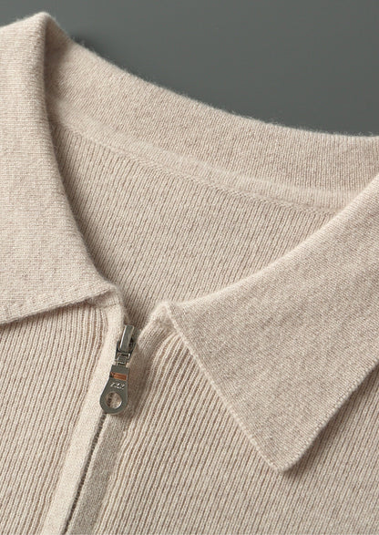 Pure Extra-Fine Merino Wool Zip Polo Cardigan, view 10