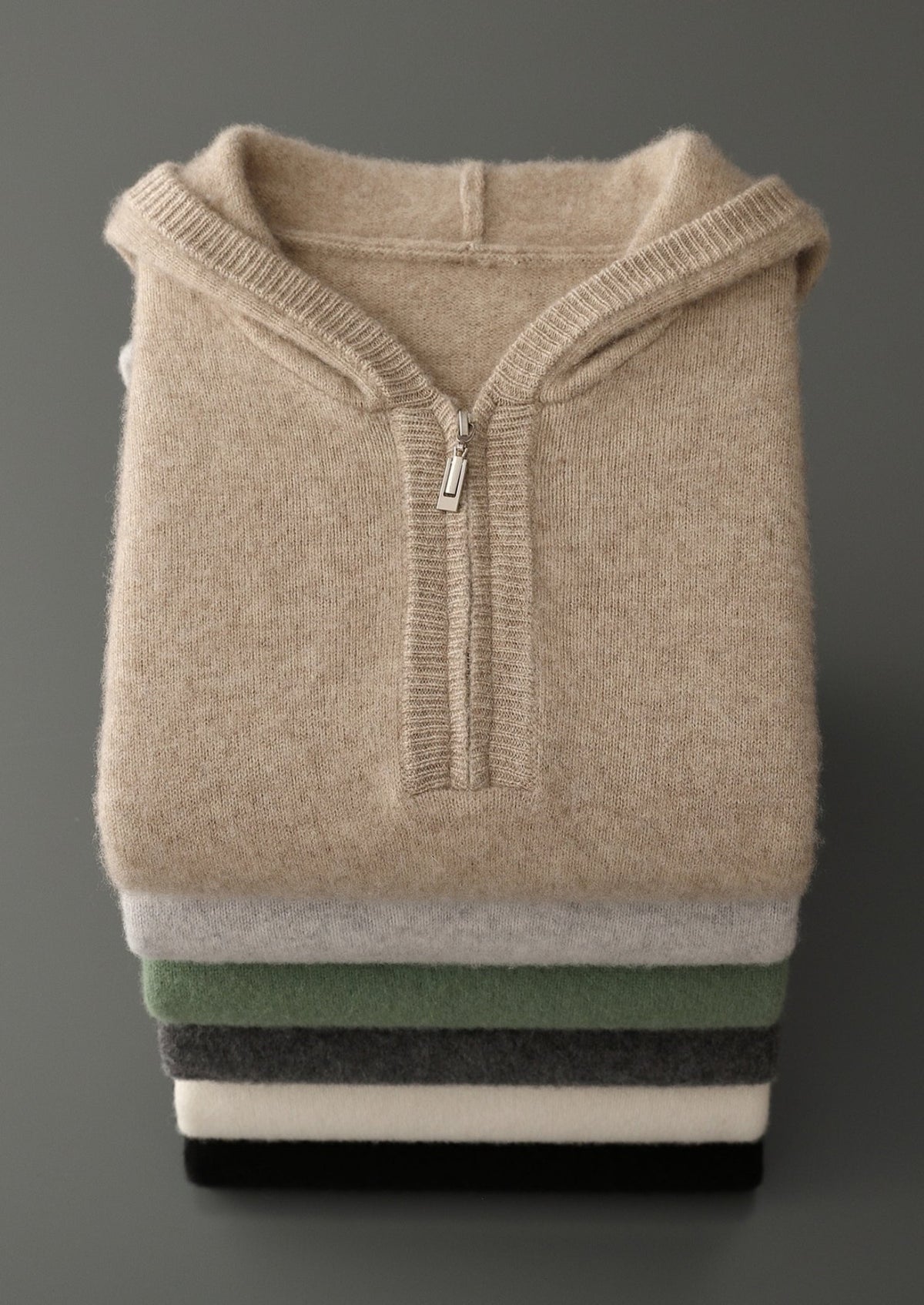 Pure Extra-Fine Merino Wool Quarter-Zip Hoodie, view 19