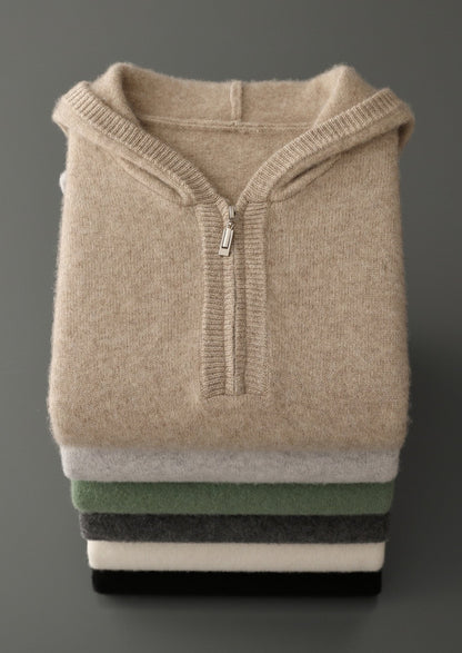 Pure Extra-Fine Merino Wool Quarter-Zip Hoodie, view 19