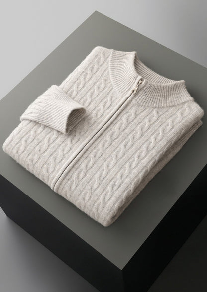 Pure Extra-Fine Merino Wool Cable Knit Zip Cardigan, view 12