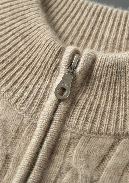Pure Extra-Fine Merino Wool Cable Knit Zip Cardigan, view 5