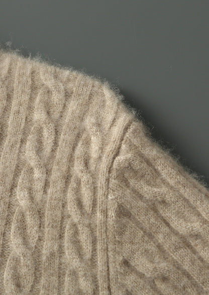 Pure Extra-Fine Merino Wool Cable Knit Zip Cardigan, view 6