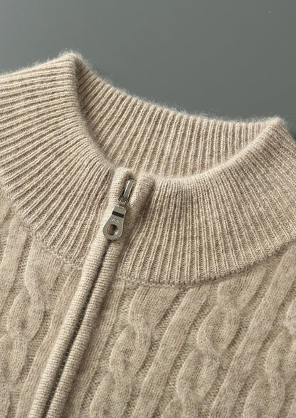 Pure Extra-Fine Merino Wool Cable Knit Zip Cardigan, view 4