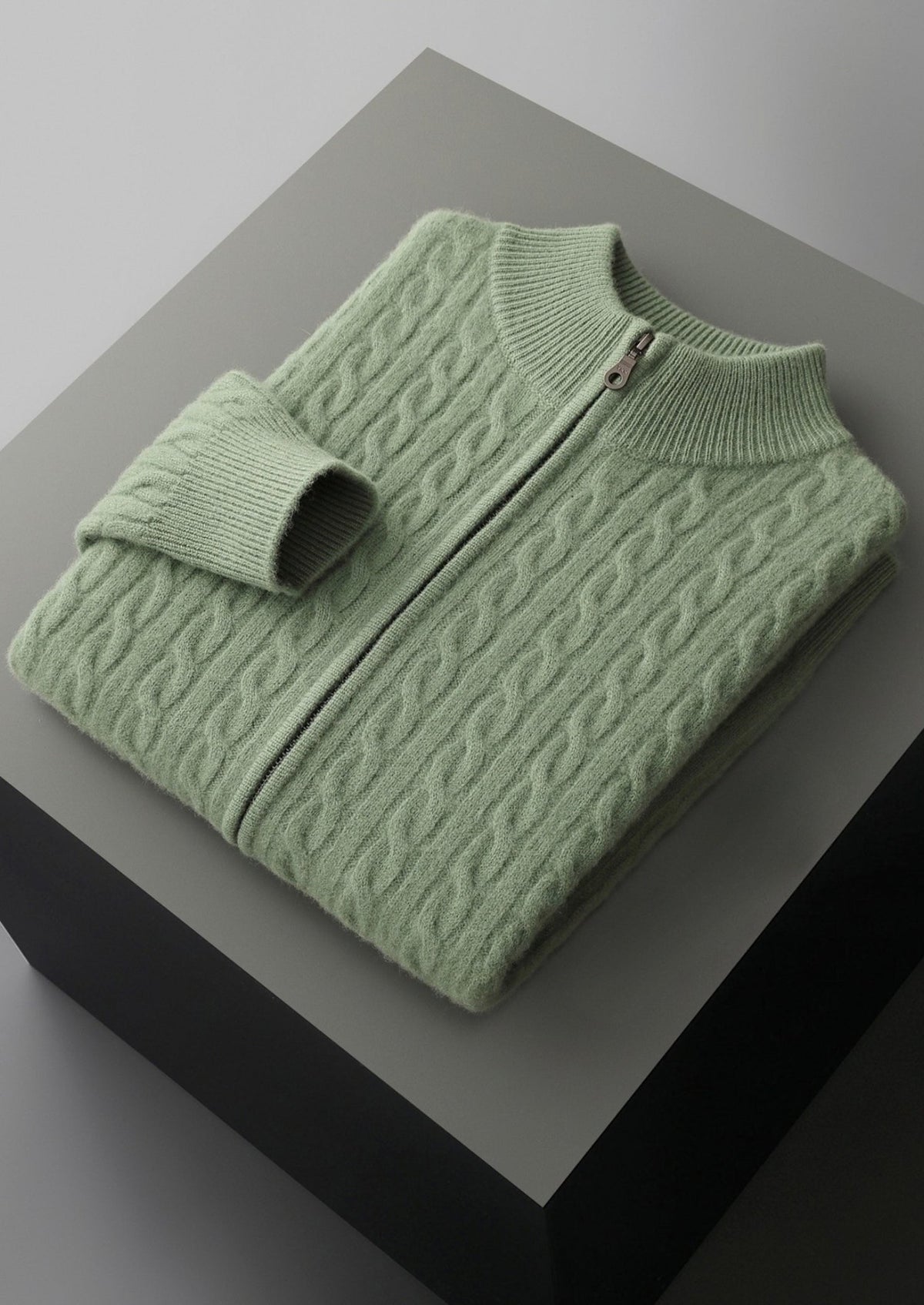 Pure Extra-Fine Merino Wool Cable Knit Zip Cardigan, view 13