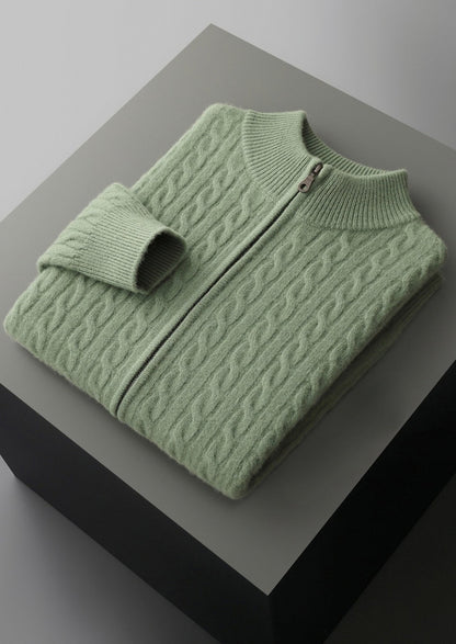 Pure Extra-Fine Merino Wool Cable Knit Zip Cardigan, view 13