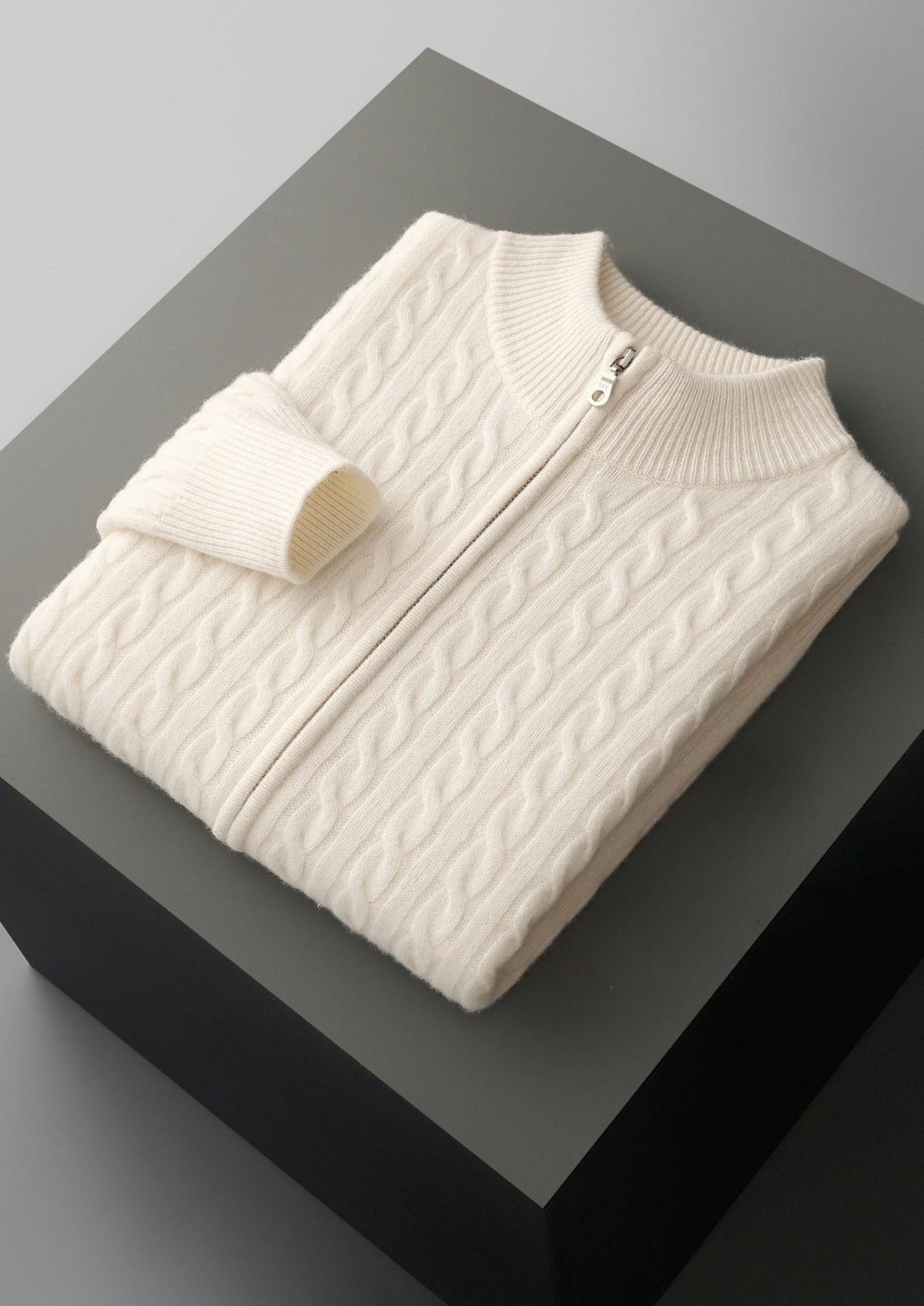 Pure Extra-Fine Merino Wool Cable Knit Zip Cardigan, view 14