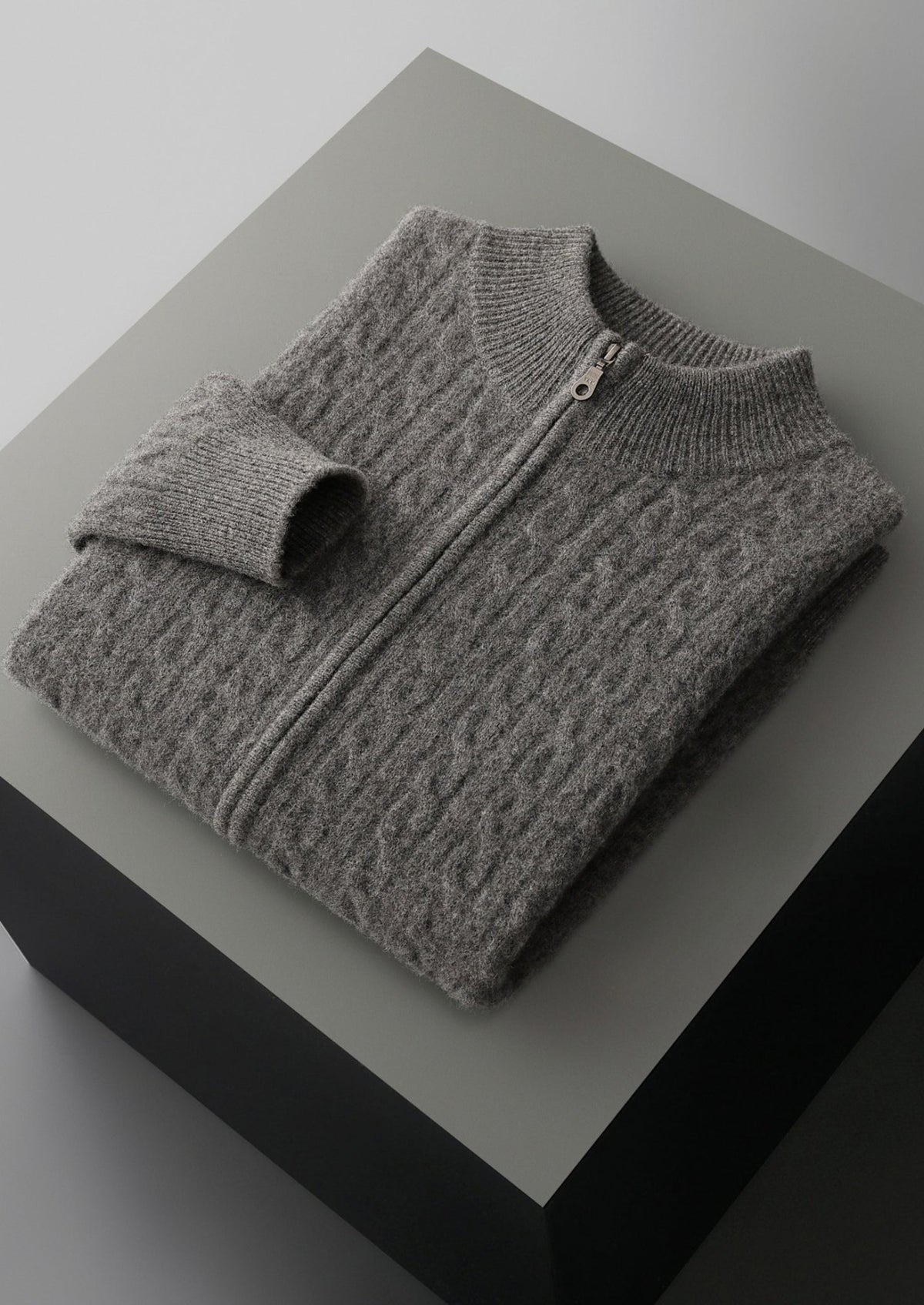 Pure Extra-Fine Merino Wool Cable Knit Zip Cardigan, view 15