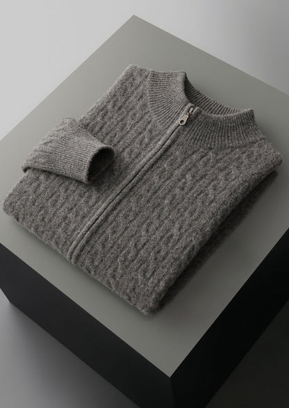 Pure Extra-Fine Merino Wool Cable Knit Zip Cardigan, view 15