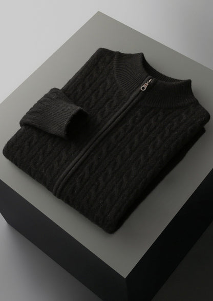 Pure Extra-Fine Merino Wool Cable Knit Zip Cardigan, view 16