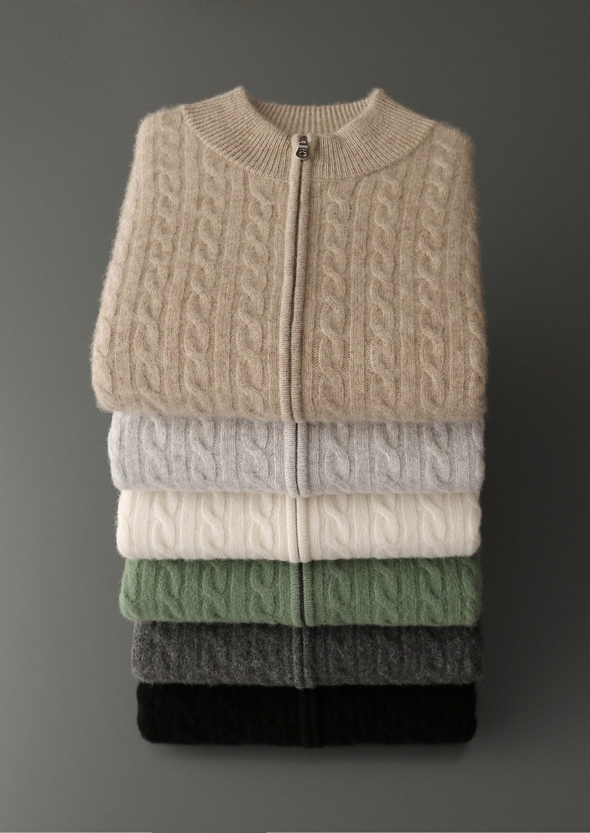 Pure Extra-Fine Merino Wool Cable Knit Zip Cardigan, view 17