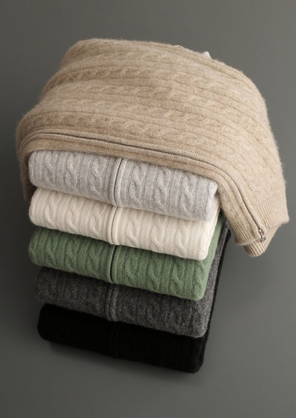 Pure Extra-Fine Merino Wool Cable Knit Zip Cardigan, view 19