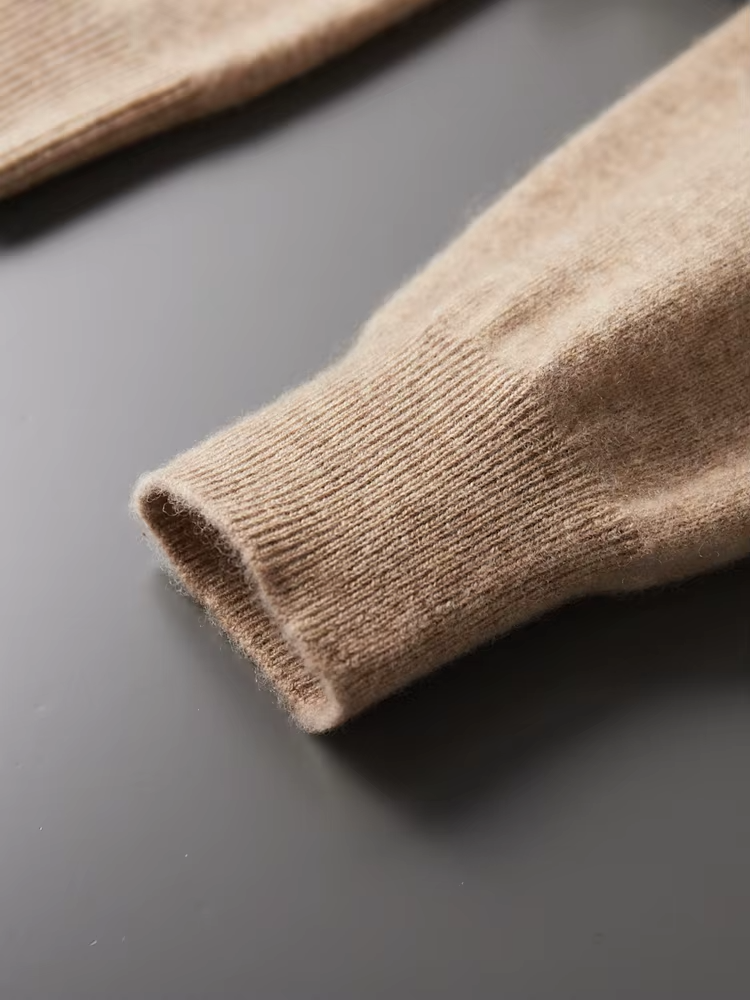 Pure Extra-Fine Merino Wool Beige Leisure Hoodie, view 9