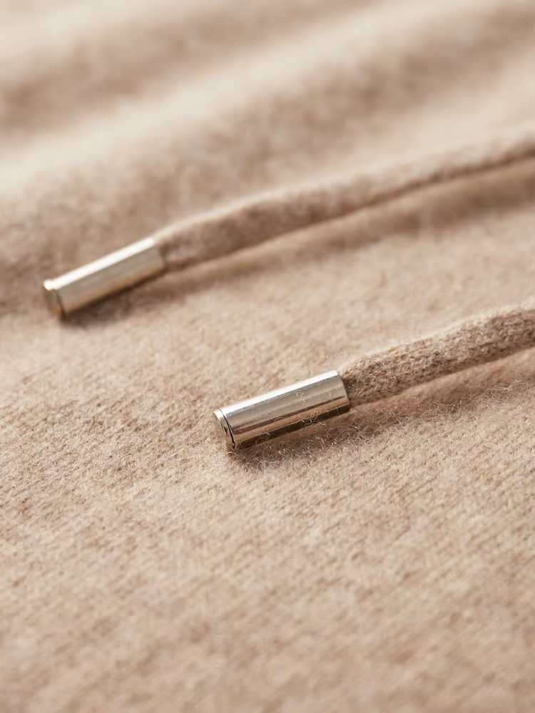 Pure Extra-Fine Merino Wool Beige Leisure Hoodie, view 4