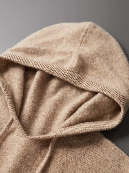 Pure Extra-Fine Merino Wool Beige Leisure Hoodie, view 5