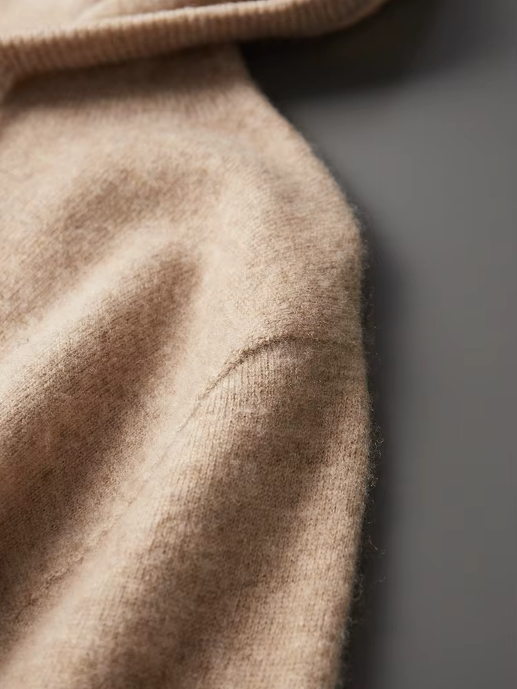 Pure Extra-Fine Merino Wool Beige Leisure Hoodie, view 8