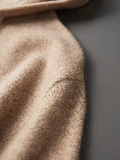 Pure Extra-Fine Merino Wool Beige Leisure Hoodie, view 8