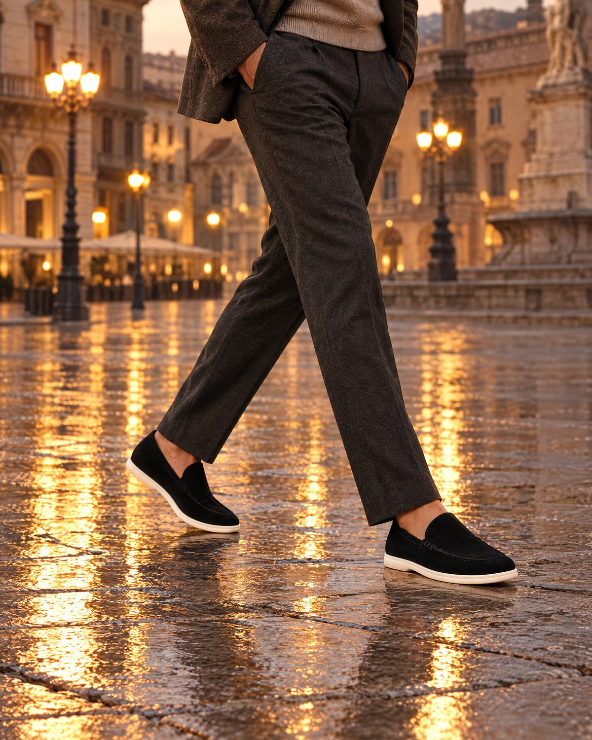 Anzio Loafer Black worn, second editorial scene