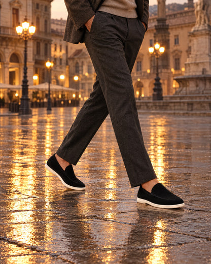 Anzio Loafer Black worn, second editorial scene