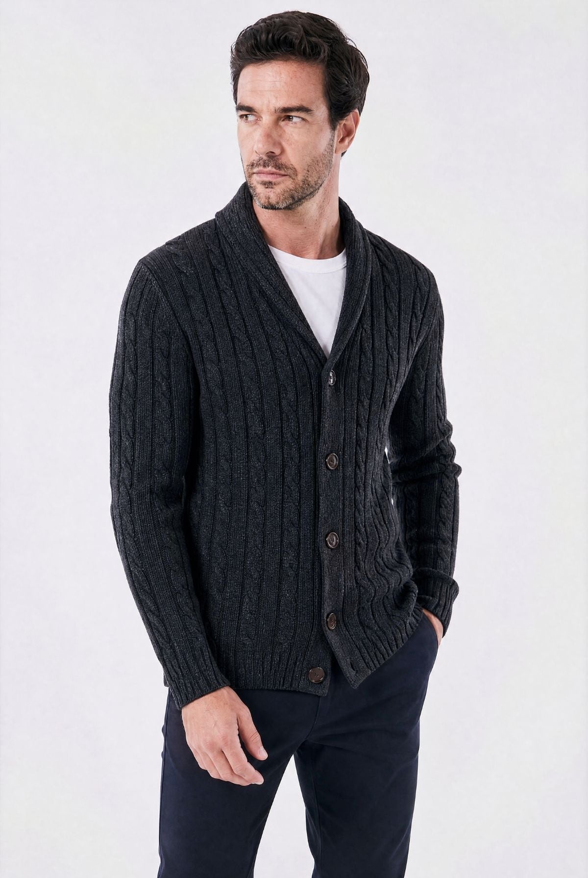 Aran Shawl-Collar Cardigan