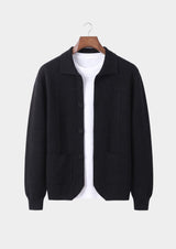 Pure Extra-Fine Merino Wool Black Button Overshirt