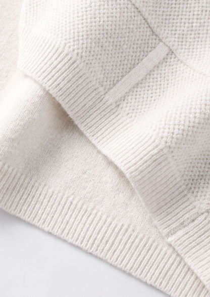 Pure Extra-Fine Merino Wool Ivory Button Overshirt, view 4