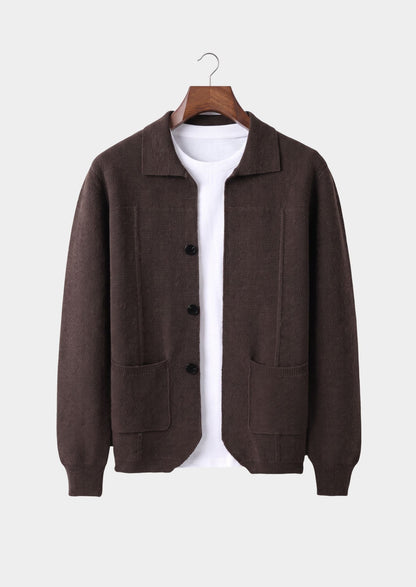 Pure Extra-Fine Merino Wool Dark Brown Button Overshirt, view 1