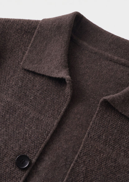 Pure Extra-Fine Merino Wool Dark Brown Button Overshirt, view 4