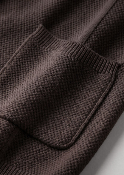 Pure Extra-Fine Merino Wool Dark Brown Button Overshirt, view 3