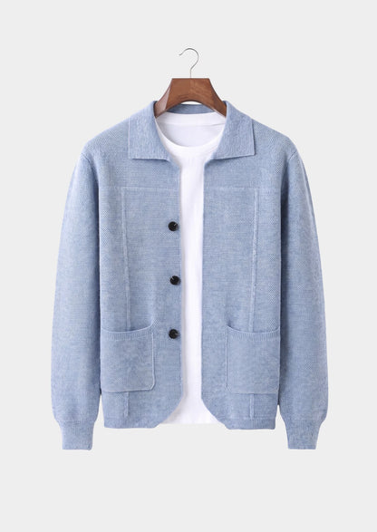 Pure Extra-Fine Merino Wool Light Blue Button Overshirt, view 1