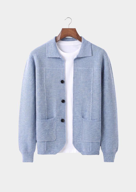 Pure Extra-Fine Merino Wool Light Blue Button Overshirt, view 1