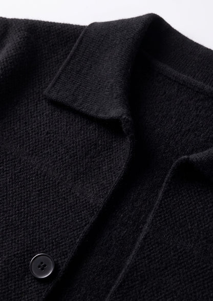 Pure Extra-Fine Merino Wool Black Button Overshirt, view 3