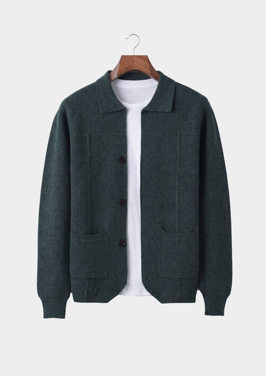 Pure Extra-Fine Merino Wool Sea Green Button Overshirt, view 1