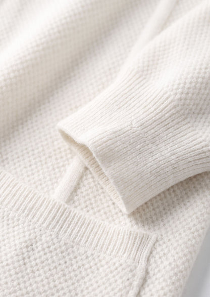 Pure Extra-Fine Merino Wool Ivory Button Overshirt, view 3