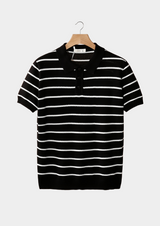 Polo texturé rayé à boutons noir