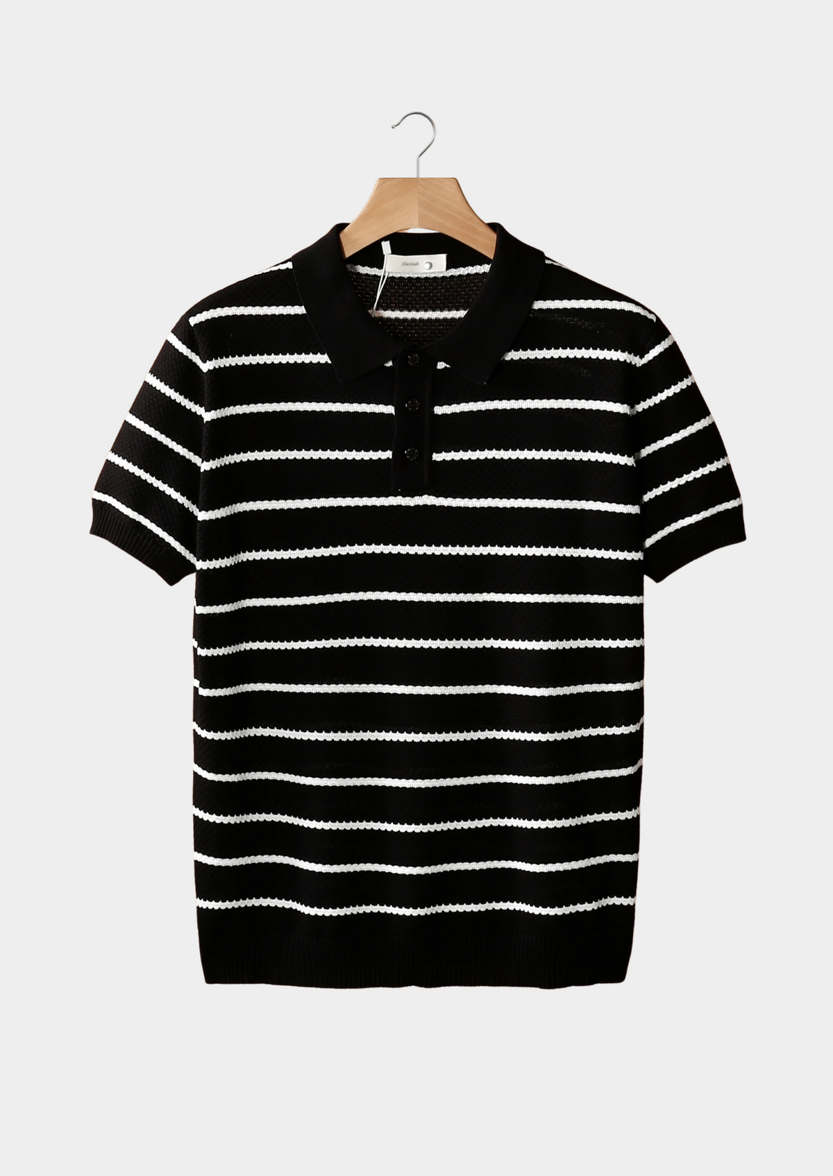Black Striped Textured Button Polo, view 1