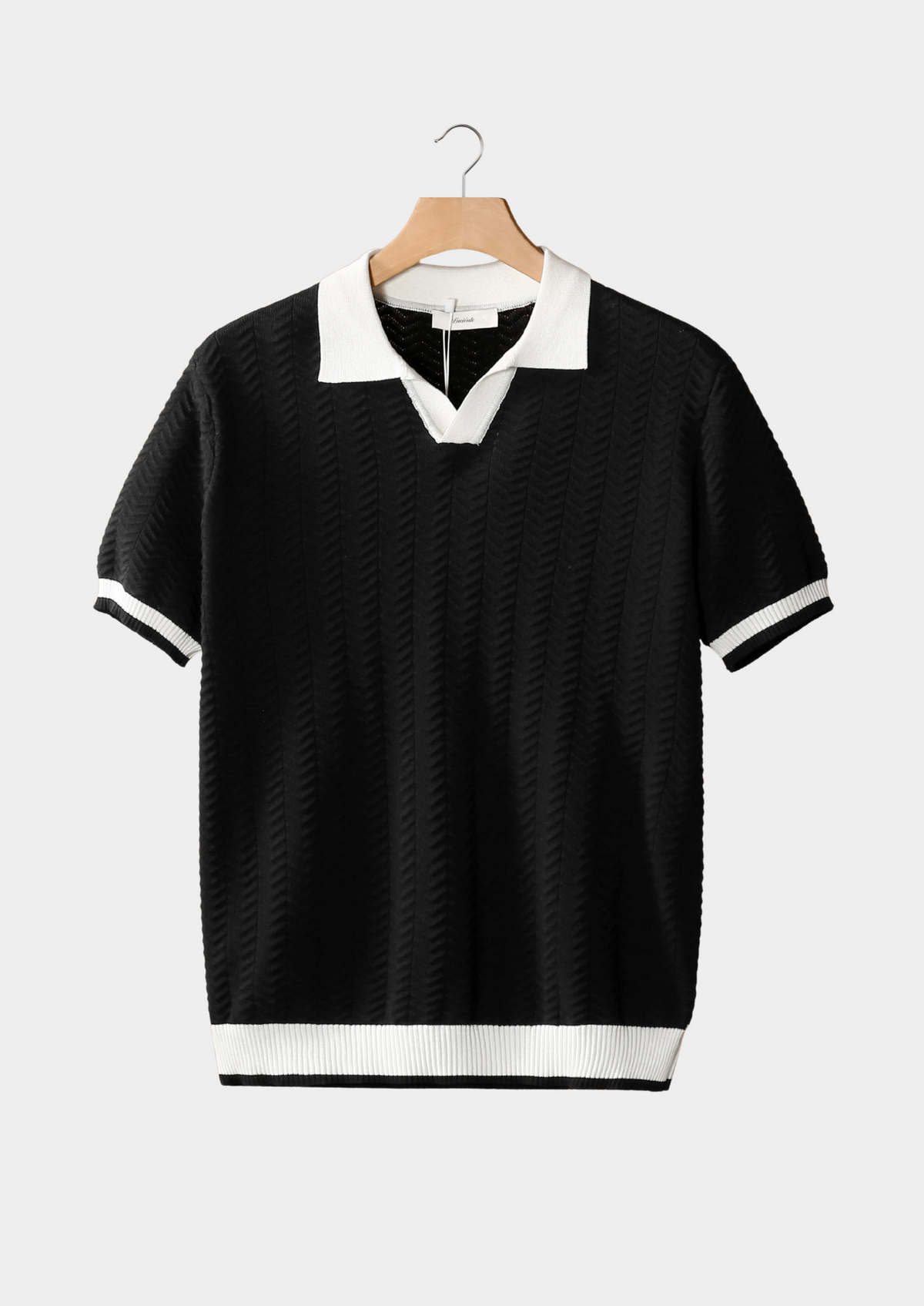 Black Contrast Textured Polo, view 1