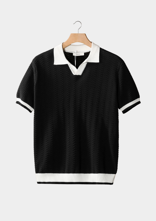 Black Contrast Textured Polo, view 1