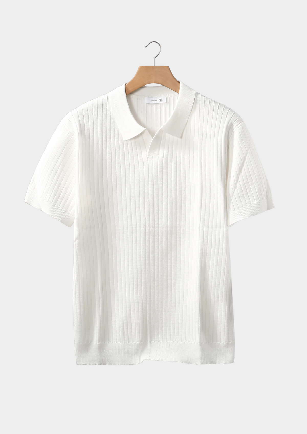 White Ribbed Buttonless Polo, view 1