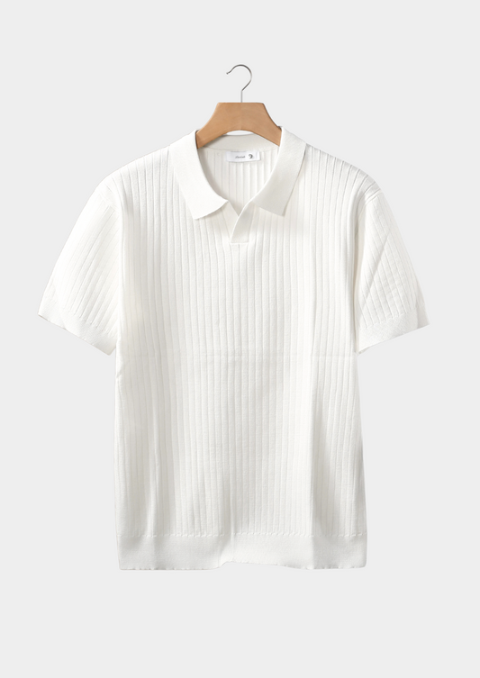 White Ribbed Buttonless Polo, view 1
