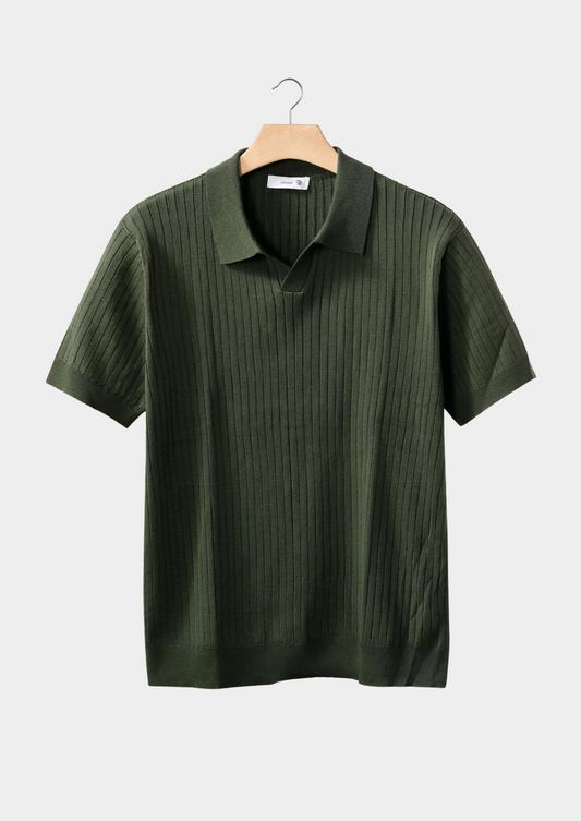 Olive Ribbed Buttonless Polo, view 1